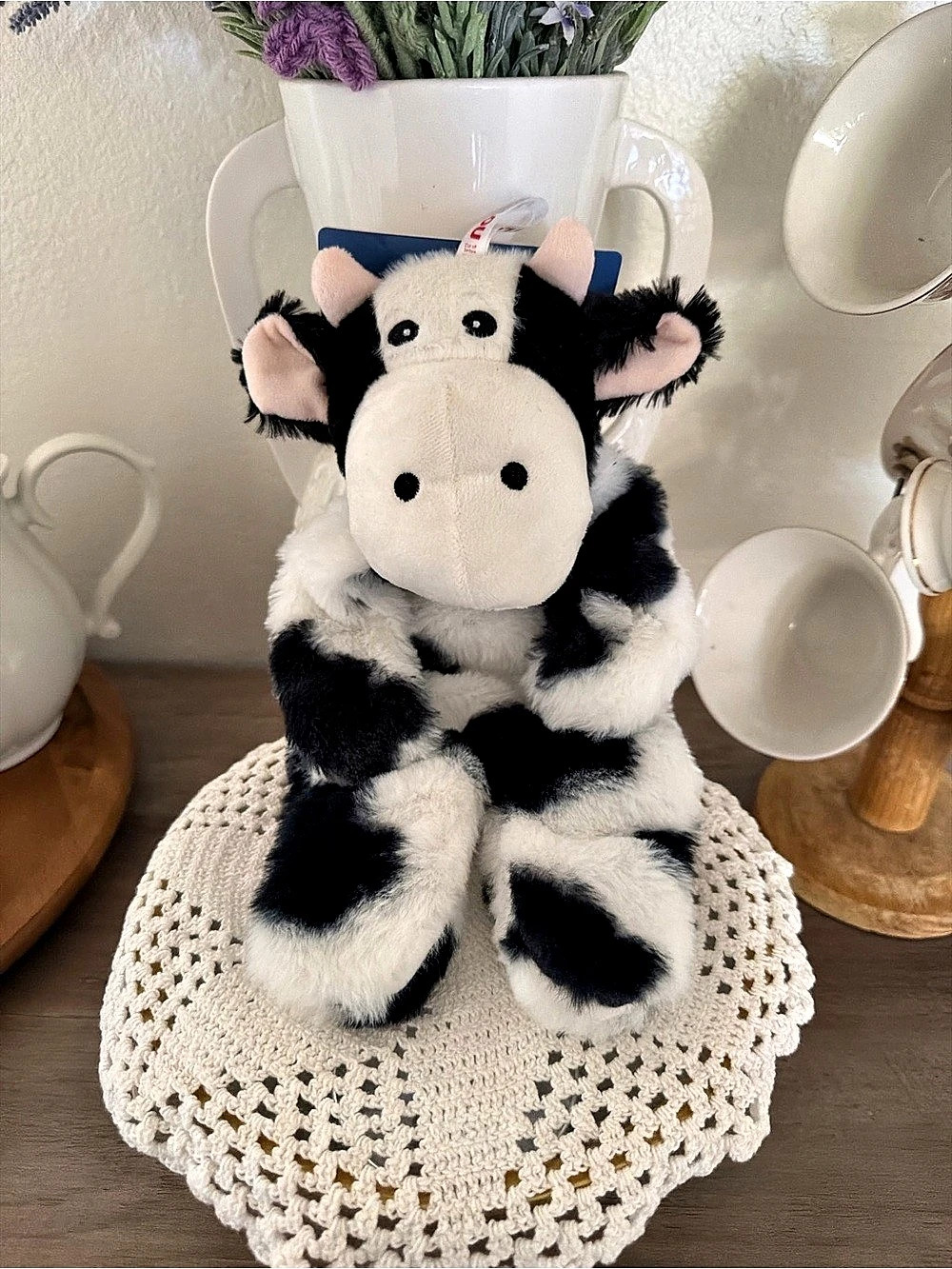 Petlou Flattiez Cow Dog Toy Black & White
